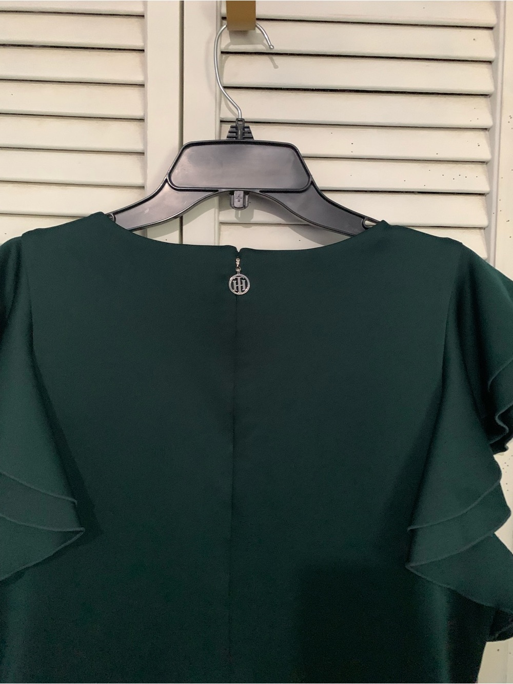 Tommy Hilfiger Green Fluttered Ruffle Sleeve Sheath Midi Dress Career Wear - Picture 7 of 9